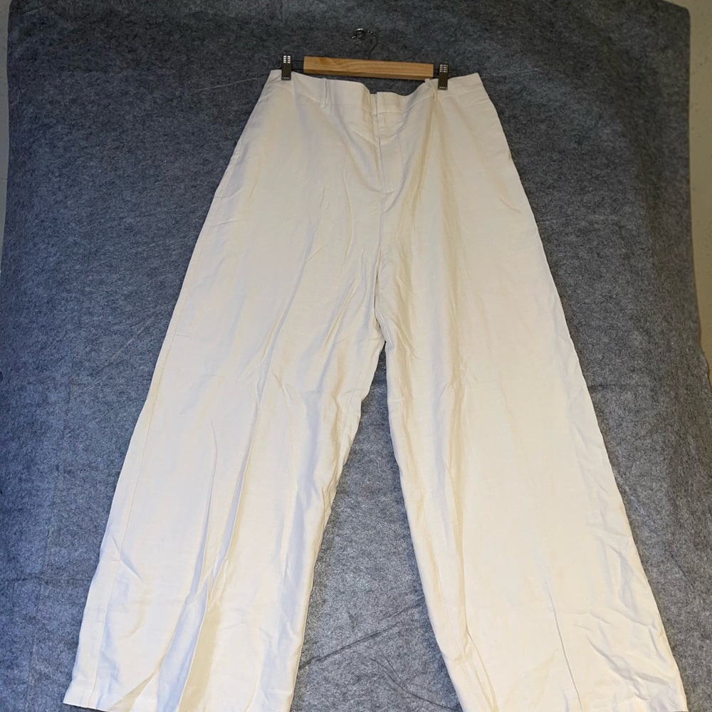 Lulus Women’s XL Wide Leg Pants Cream Palazzo Trousers Lined Cotton Blend